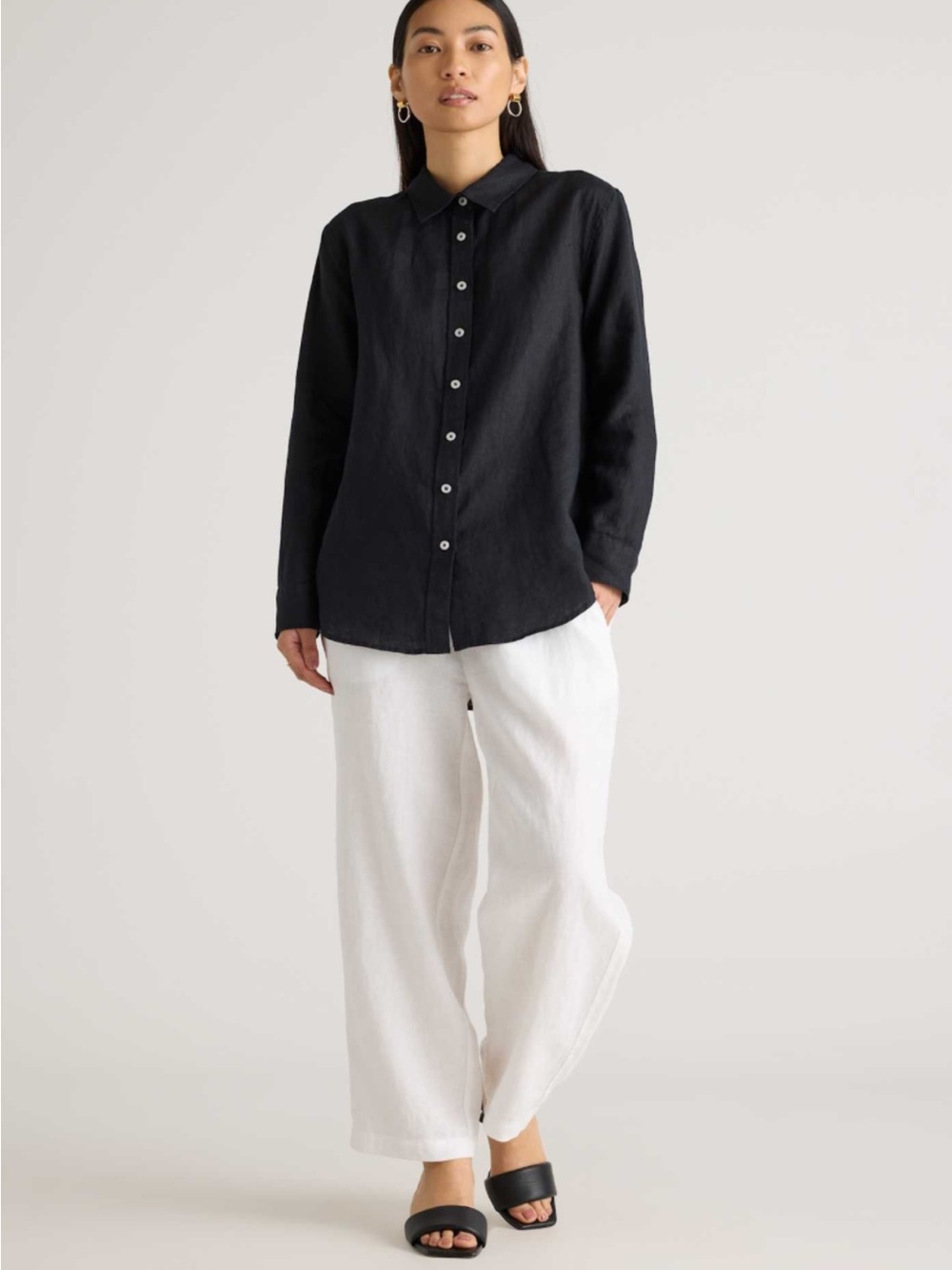 Quince women’s 100% European black linen long sleeve shirt. S